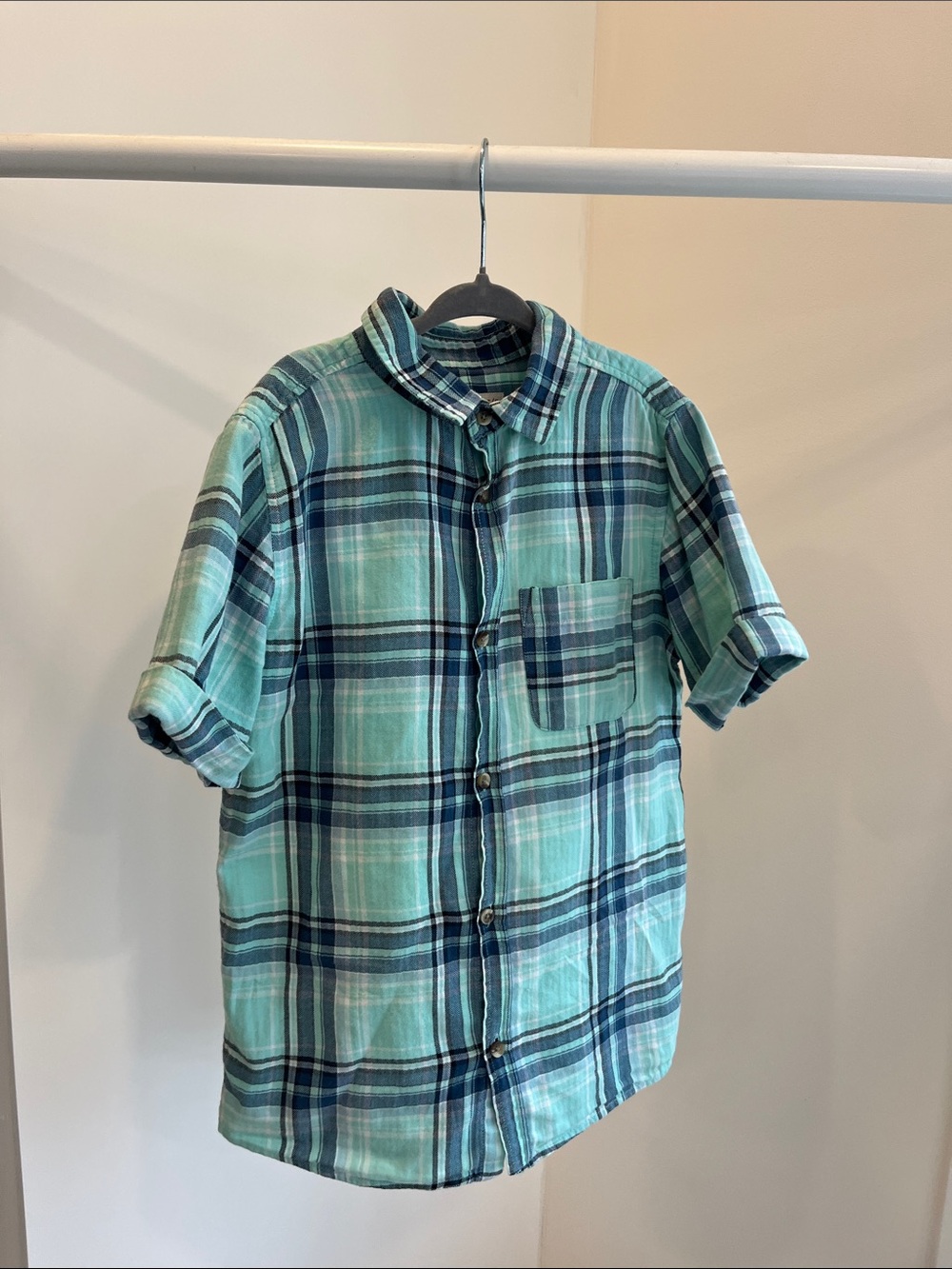 Zara Kids Plaid Button-Down Shirt - Aqua & Navy